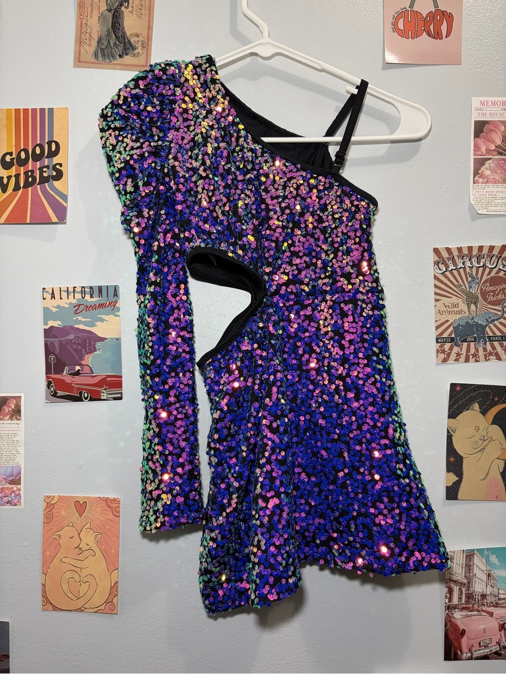 Iridescent Sequin One-Shoulder Dress